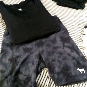 Victoria Secret top and yoga shorts